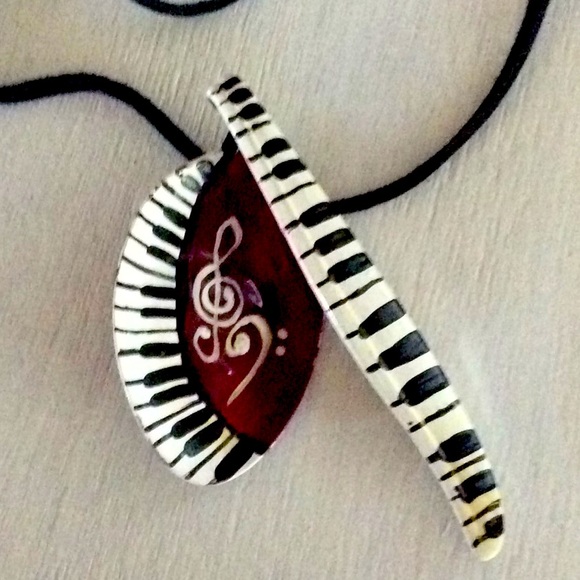 Vtg Piano keys and symbols necklace. Spoon broach. - Picture 1 of 4